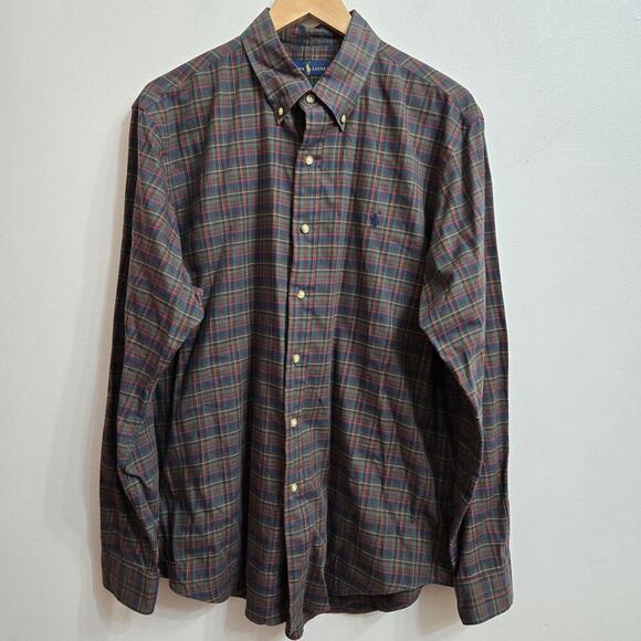Ralph Lauren Mens Y2K Plaid Classic Button-Down Shirt Size Large Preppy Academia - Picture 1 of 12